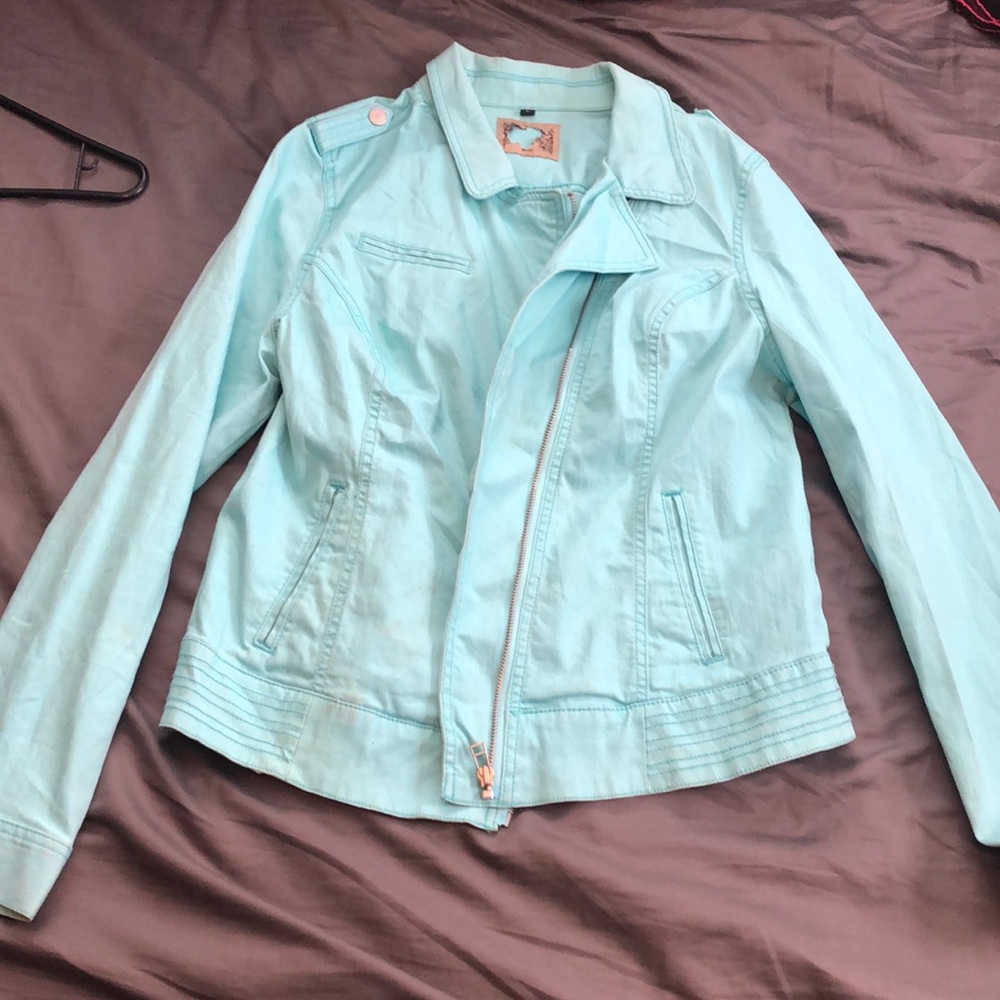Blue denim jacket. No brand